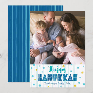 Happy Hanukkah Foto Typografie Gold Stars Modern Feiertagskarte