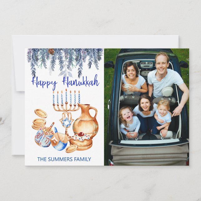 Happy Hanukkah Foto Vorlage Menorah Pine Drop (Vorderseite)