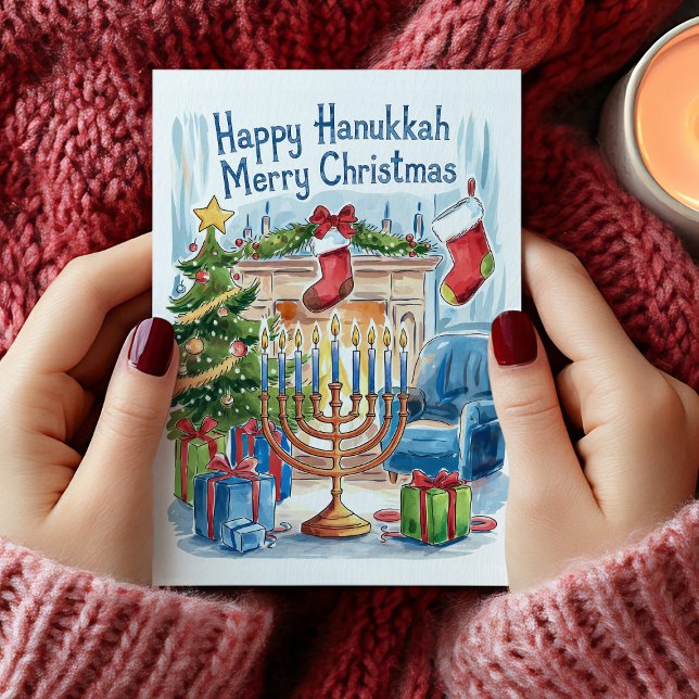 Happy Hanukkah Frohe Weihnachtskarte Feiertagskarte (Happy Hanukkah Merry Christmas Card)