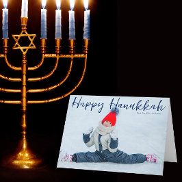 Happy Hanukkah Full Foto Modern Blue Script Feiertagskarte