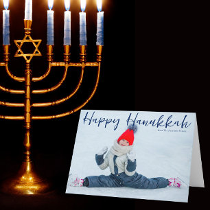 Happy Hanukkah Full Foto Modern Blue Script Feiertagskarte