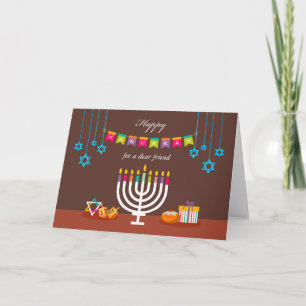 Happy Hanukkah für Friend, farbenfrohe Menorah Karte