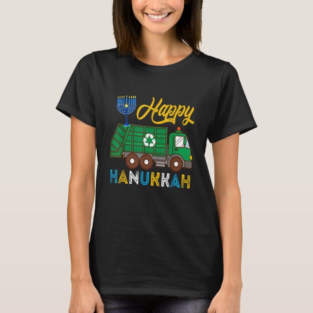 Happy Hanukkah Garbage Truck Carrying Jewish Menor T-Shirt (Vorderseite)