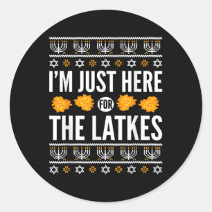 Happy Hanukkah gerade hier für Latkes Juden aus He Runder Aufkleber