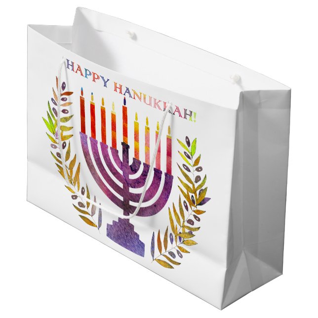 Happy Hanukkah Gift Bags Große Geschenktüte (Vorderseite Schrägansicht)