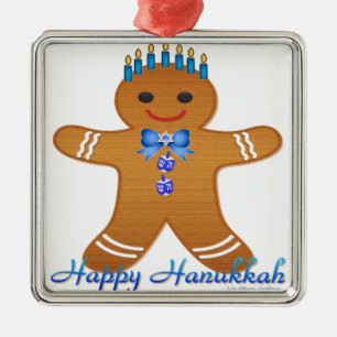 Happy Hanukkah Gingerbread Man Menorah Silbernes Ornament