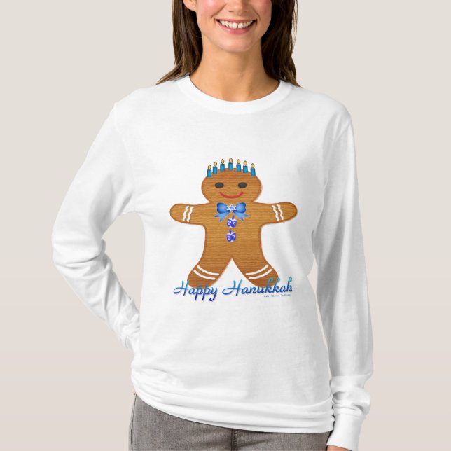 Happy Hanukkah Gingerbread Man Menorah T-Shirt (Vorderseite)
