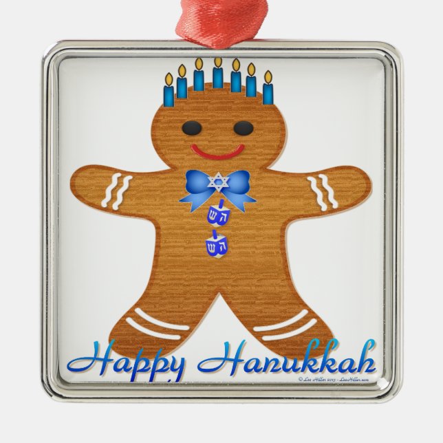 Happy Hanukkah Gingerbrot Mann Menorah Silbernes Ornament (Vorne)