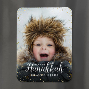 Happy Hanukkah   Glitz Imitats Glitzer Foto Overla Magnet