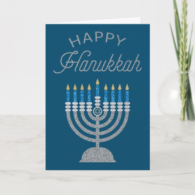 Happy Hanukkah Glitzer Grußkarte Dankeskarte (Vorderseite)