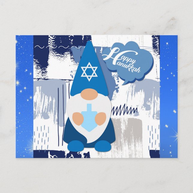 Happy Hanukkah Gnome Dreidel Niedlich Blue Postkarte (Vorderseite)