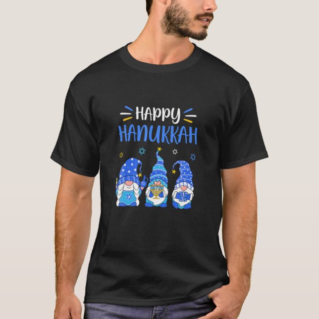 Happy Hanukkah Gnome Menorah Dreidel Christmas Xma T-Shirt (Vorderseite)