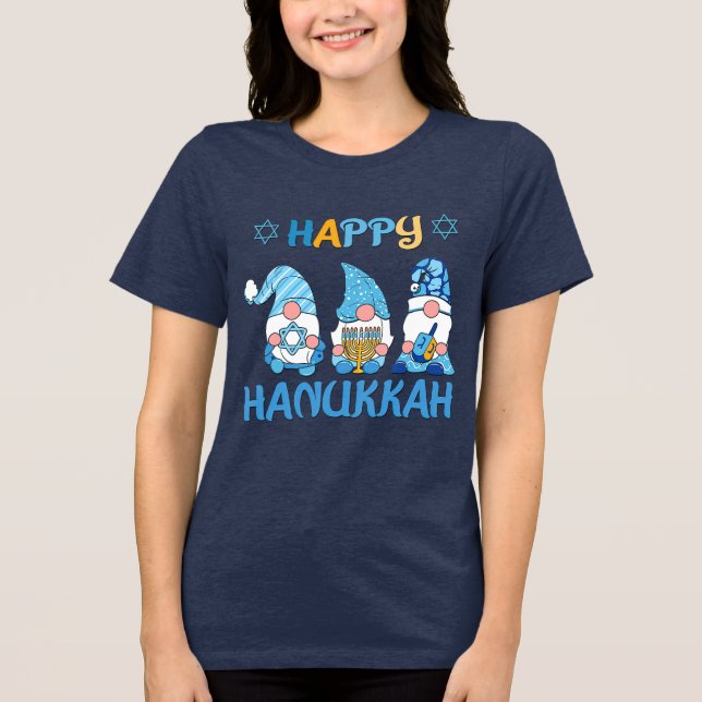 Happy Hanukkah Gnomes Dreidel Menorah Tri-Blend Shirt (Vorderseite)