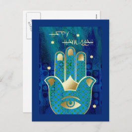 Happy Hanukkah. Gold Hamsa Hand Symbol Feiertagspostkarte