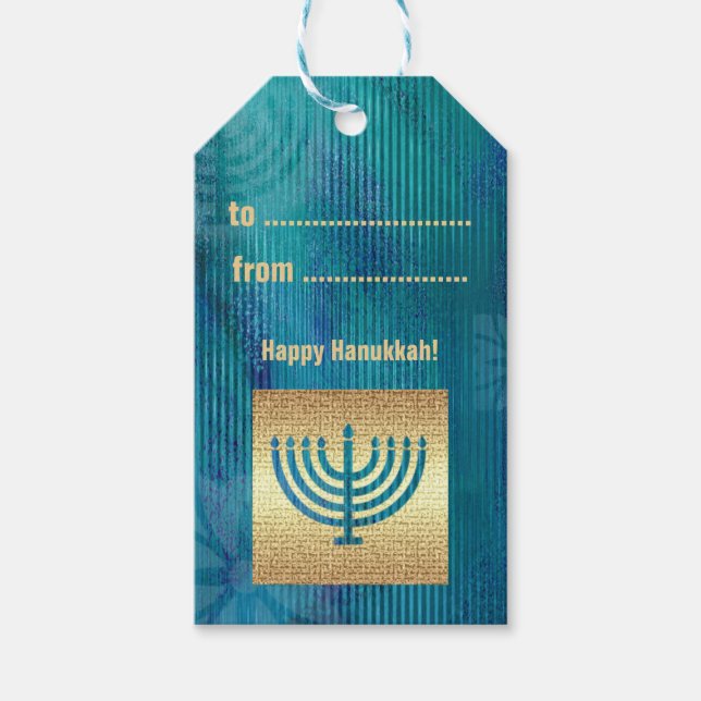 Happy Hanukkah. Gold Menorah Custom Geschenkanhänger (Vorderseite)