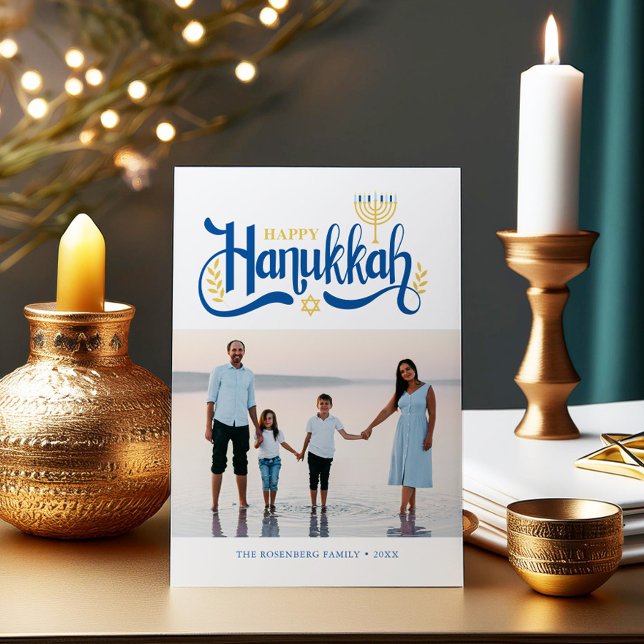 "Happy Hanukkah" Gold Menorah Feiertagskarte (Von Creator hochgeladen)