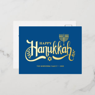 "Happy Hanukkah" Gold Menorah Folien Feiertagspostkarte