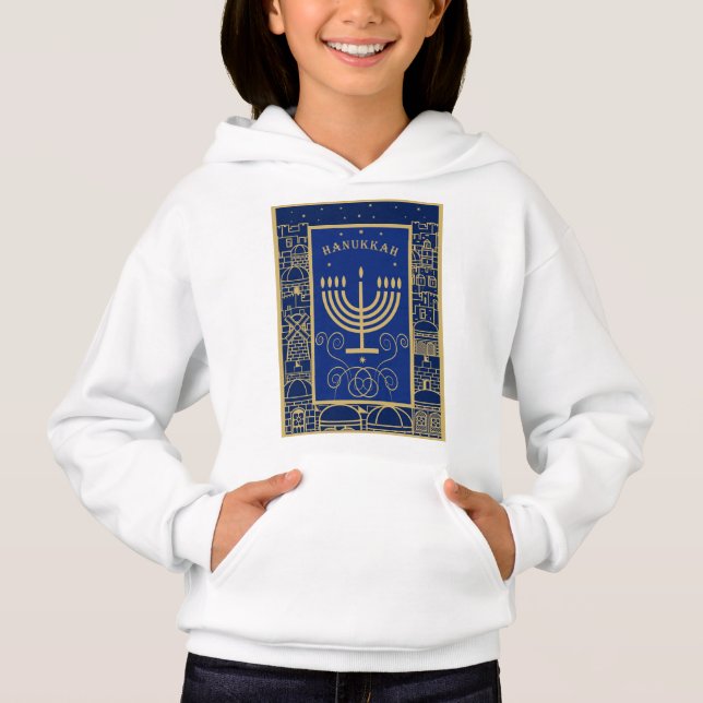 Happy Hanukkah Gold Menorah Jewish Holiday Hoodie (Vorderseite)