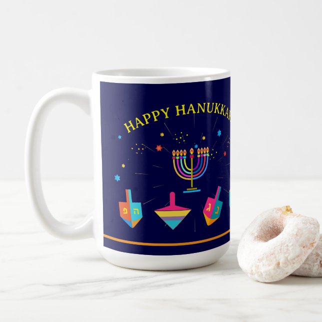 Happy Hanukkah Gold Menorah Jewish Holiday Kaffeetasse (Mit Donut)