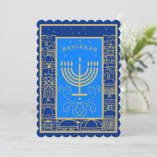 Happy Hanukkah Gold Menorah Judenurlaub Feiertagskarte