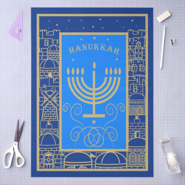 Happy Hanukkah Gold Menorah Judenurlaub Seidenpapier (Basteln)