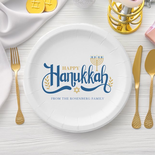 "Happy Hanukkah" Gold Menorah Pappteller (Von Creator hochgeladen)