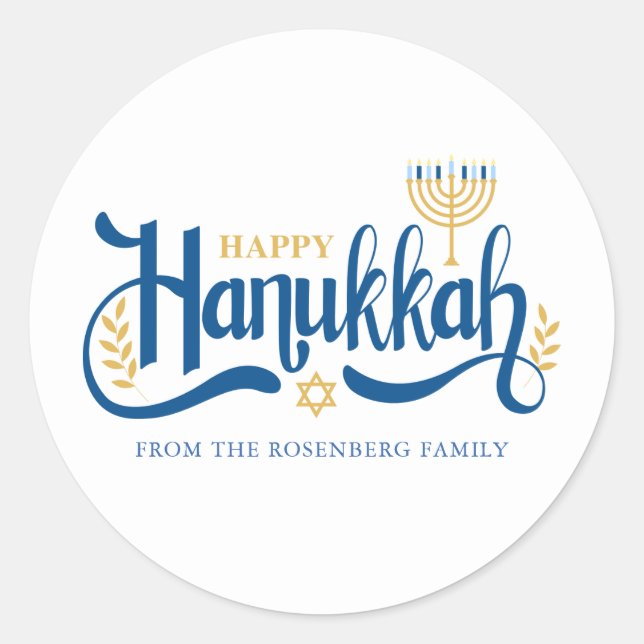 "Happy Hanukkah" Gold Menorah Runder Aufkleber (Vorderseite)