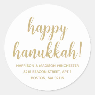 Happy Hanukkah Gold moderne Skript-benutzerdefinie Runder Aufkleber