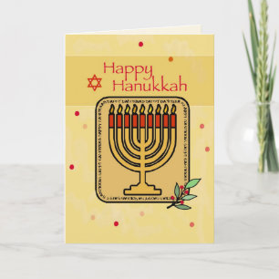 Happy Hanukkah, Gold, Rot, Menorah Feiertagskarte