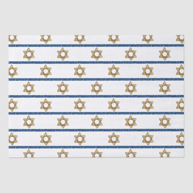 Happy Hanukkah Gold Star von David White Blue Seidenpapier (Vorderseite)