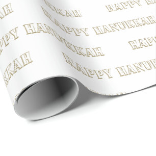 Happy Hanukkah goldenes weißes Muster jüdischer Fe Geschenkpapier