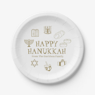 Happy Hanukkah goldfarbener Name Pappteller
