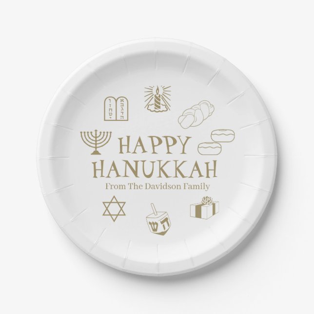 Happy Hanukkah goldfarbener Name Pappteller (Vorderseite)