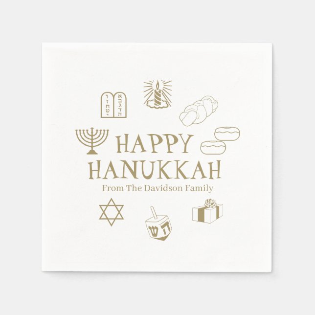 Happy Hanukkah goldfarbener Name Serviette (Vorderseite)