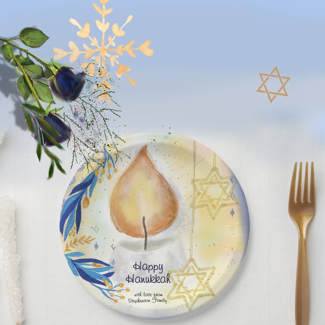 Happy Hanukkah Grußkerzenlicht Pappteller (Happy Hanukkah Greeting Candle Light Paper Plates)