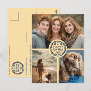 Happy Hanukkah Hand Gezeichnet CUSTOM 3 FOTO Urlau Postkarte