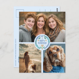Happy Hanukkah Hand Gezeichnet CUSTOM 3 FOTO Urlau Postkarte