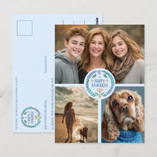 Happy Hanukkah Hand Gezeichnet CUSTOM 3 FOTO Urlau Postkarte