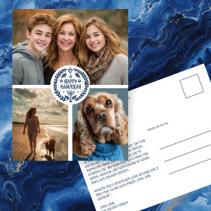 Happy Hanukkah Hand Gezeichnet CUSTOM 3 FOTO Urlau Postkarte