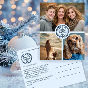 Happy Hanukkah Hand Gezeichnet CUSTOM 3 FOTO Urlau Postkarte