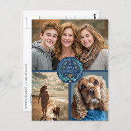 Happy Hanukkah Hand Gezeichnet CUSTOM 3 FOTO Urlau Postkarte