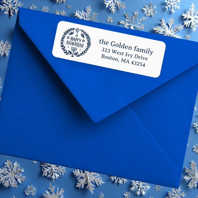 HAPPY HANUKKAH HandGezeichnet Urlaub Rücksendeadre (HAPPY HANUKKAH Hand-Drawn Holiday CUSTOM Chic Cute return address Label sticker
)