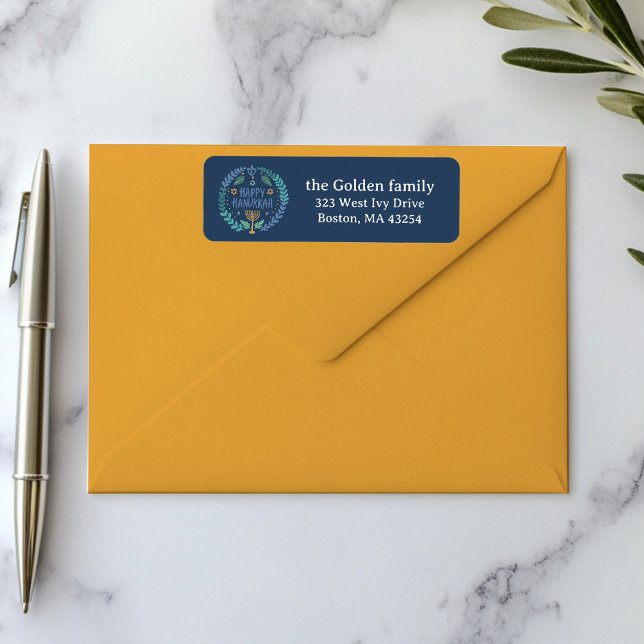 HAPPY HANUKKAH HandGezeichnet Urlaub Rücksendeadre (HAPPY HANUKKAH Hand-Drawn Holiday return address Label
)