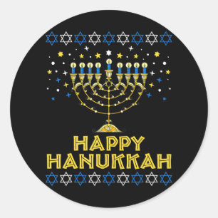Happy Hanukkah Hanukkiah Stern von David jüdisch Runder Aufkleber