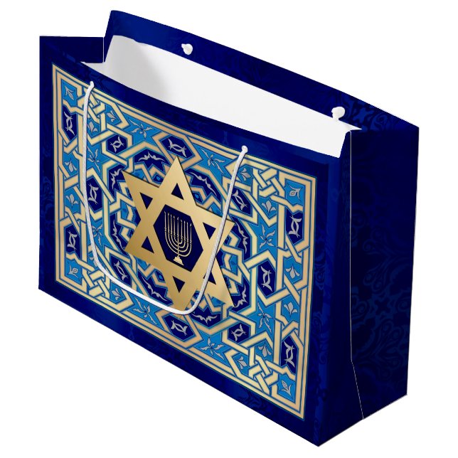 Happy Hanukkah / Happy Chanukah Große Geschenktüte (Vorderseite Schrägansicht)