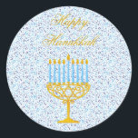 HAPPY HANUKKAH Hebräisch KUSTOMIZABLE Stickers<br><div class="desc">HAPPY HANNUKAH Weihnachtsgeschenk Sticker mit Sternen von David, Menorah und Hebräischen Briefen - Unbestreitbar klassischer Stil dieser einzigartigen Hanukkah Geschenksticker sind perfekt, um Lächeln auf die Gesichter Ihrer Freunde und Familie während der Feriensaison zu bringen!!! Das ist ein wunderschönes Geschenkartikel-Accessoire, das eine wunderbare jüdische Symbole auf dem blau-goldenen Farbmuster hat....</div>
