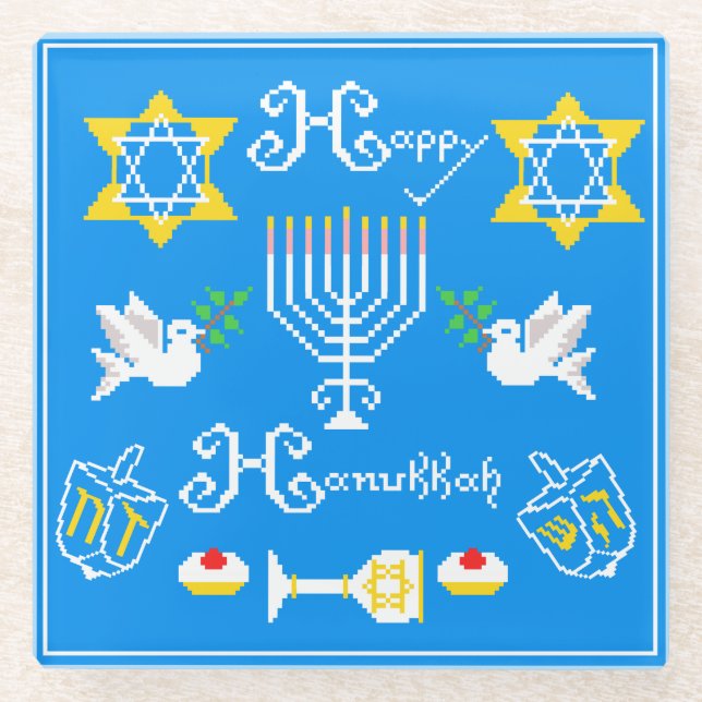 Happy Hanukkah Holiday Glasuntersetzer (Vorderseite)