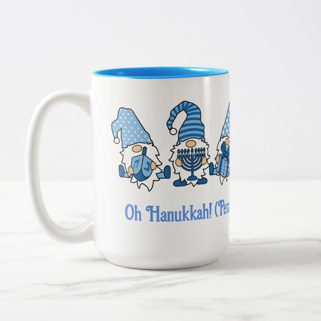 Happy Hanukkah Holiday Gnome Zweifarbige Tasse (Links)