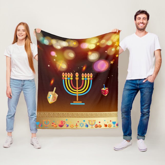 Happy Hanukkah Holiday Lights festliches Design Fleecedecke (Beispiel)