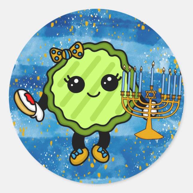 Happy Hanukkah Holiday Pickle Runder Aufkleber (Vorderseite)